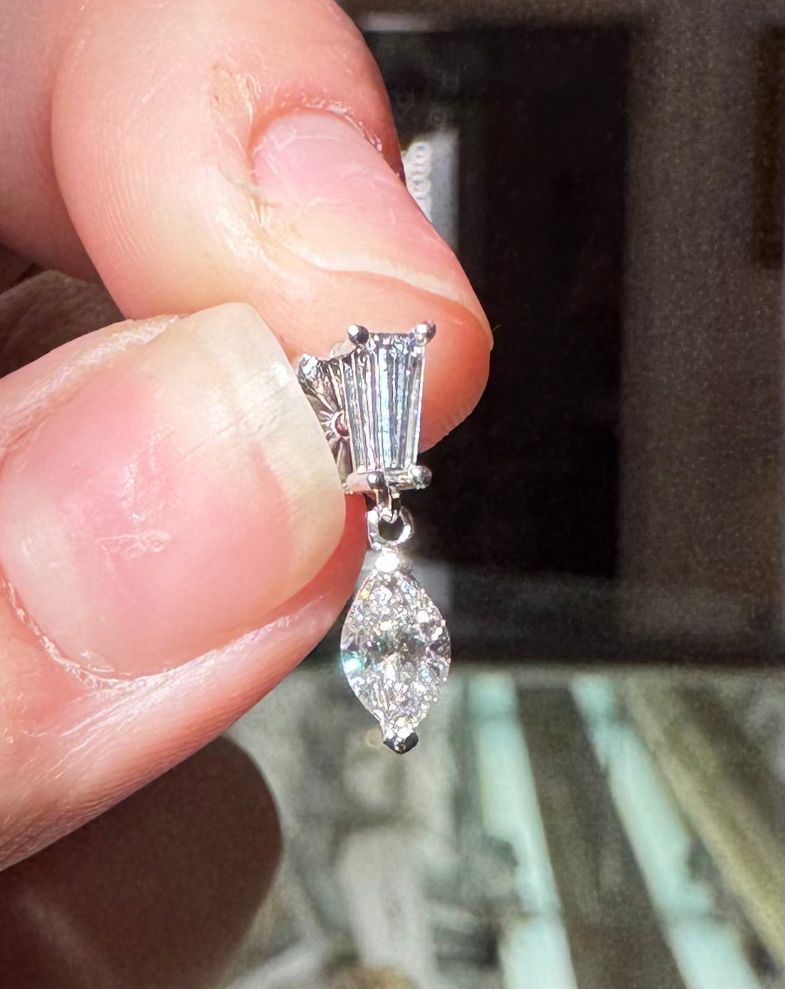 14kwg Baguette & Marquise Diamond Earrings